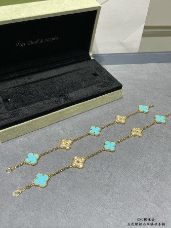 Van Cleef & Arpels Turquoise interval diamond five-flower four-leaf clover Bracelet