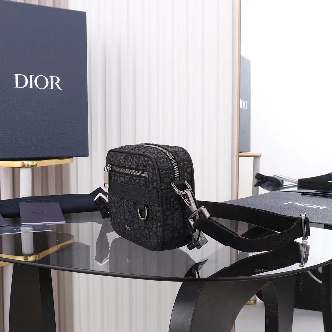 DIOR Mini Safari Bag with Strap Black Dior Oblique Jacquard 6.5 x 5 x 1.5 inches