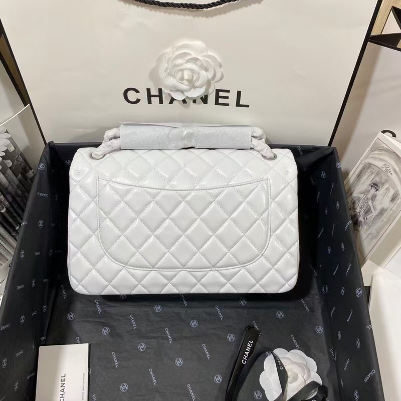 Chanel Classic Flap Jumbo 30cm CF White Gold 7.6 × 11.7 × 3.9 in