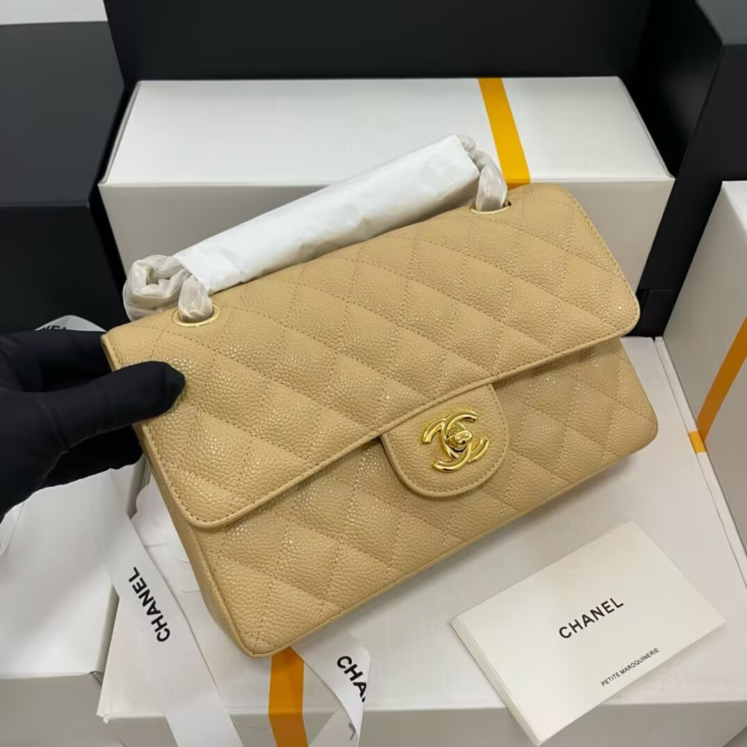 CHANEL SMALL CLASSIC HANDBAG GRAINED CALFSKIN 14.5×23×6cm
