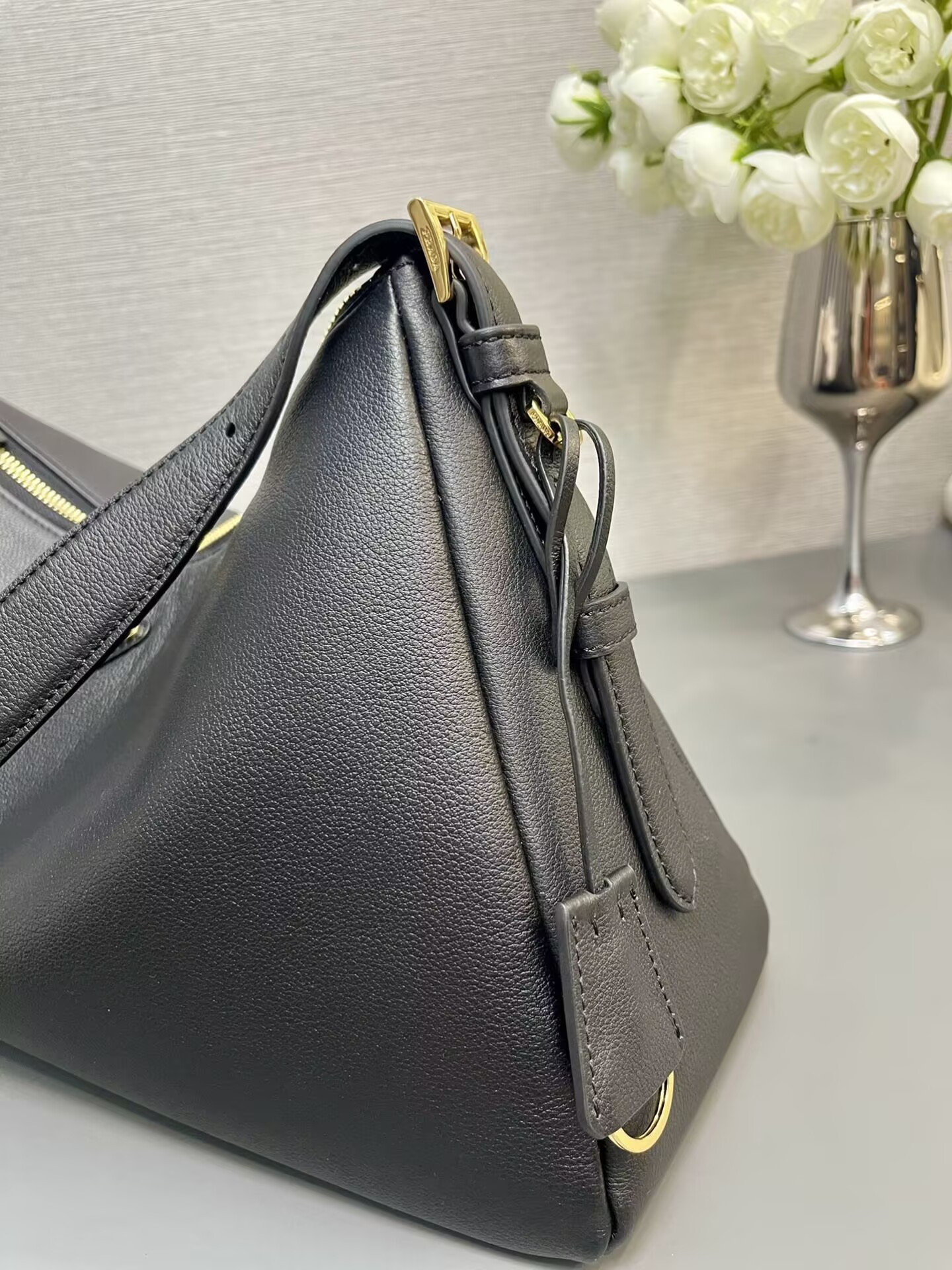 Prada Aimée large leather shoulder bag 39x23x12cm