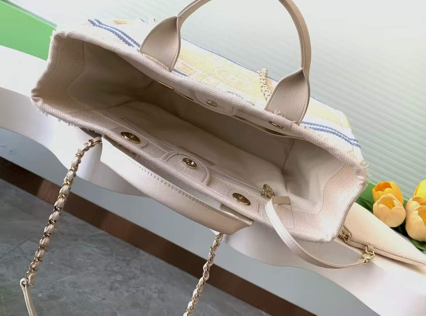 Chanel Shopping Bag Cotton Canvas & Gold-Tone Metal 34x27x16cm