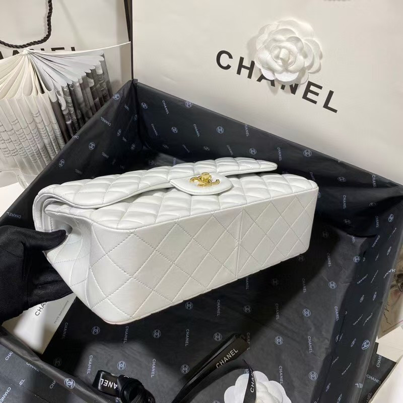 Chanel Classic Flap Jumbo 30cm CF White Gold 7.6 × 11.7 × 3.9 in