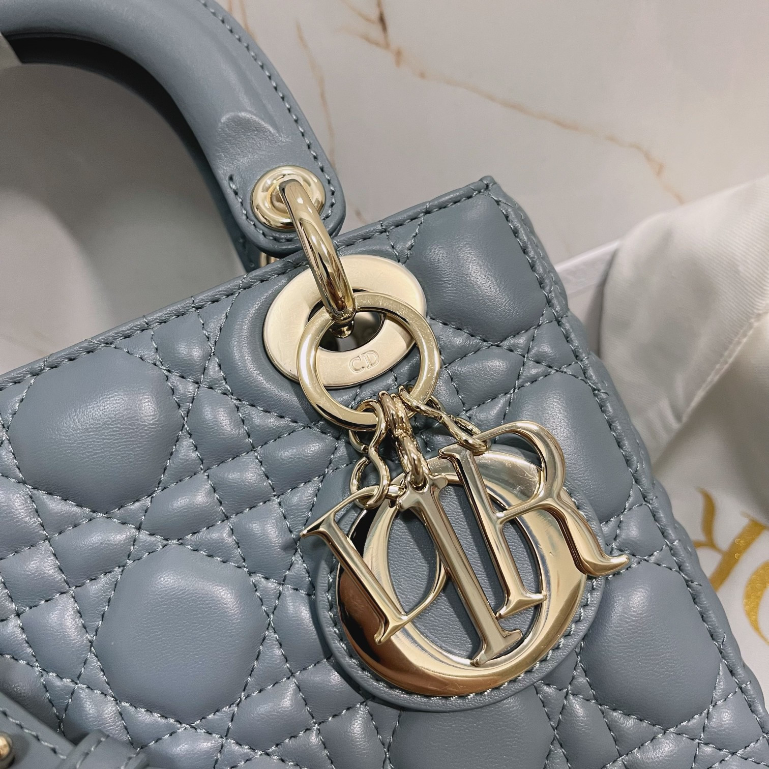 Small Lady Dior My ABCDior Bag  Cloud Blue 8 x 6.5 x 3 inches