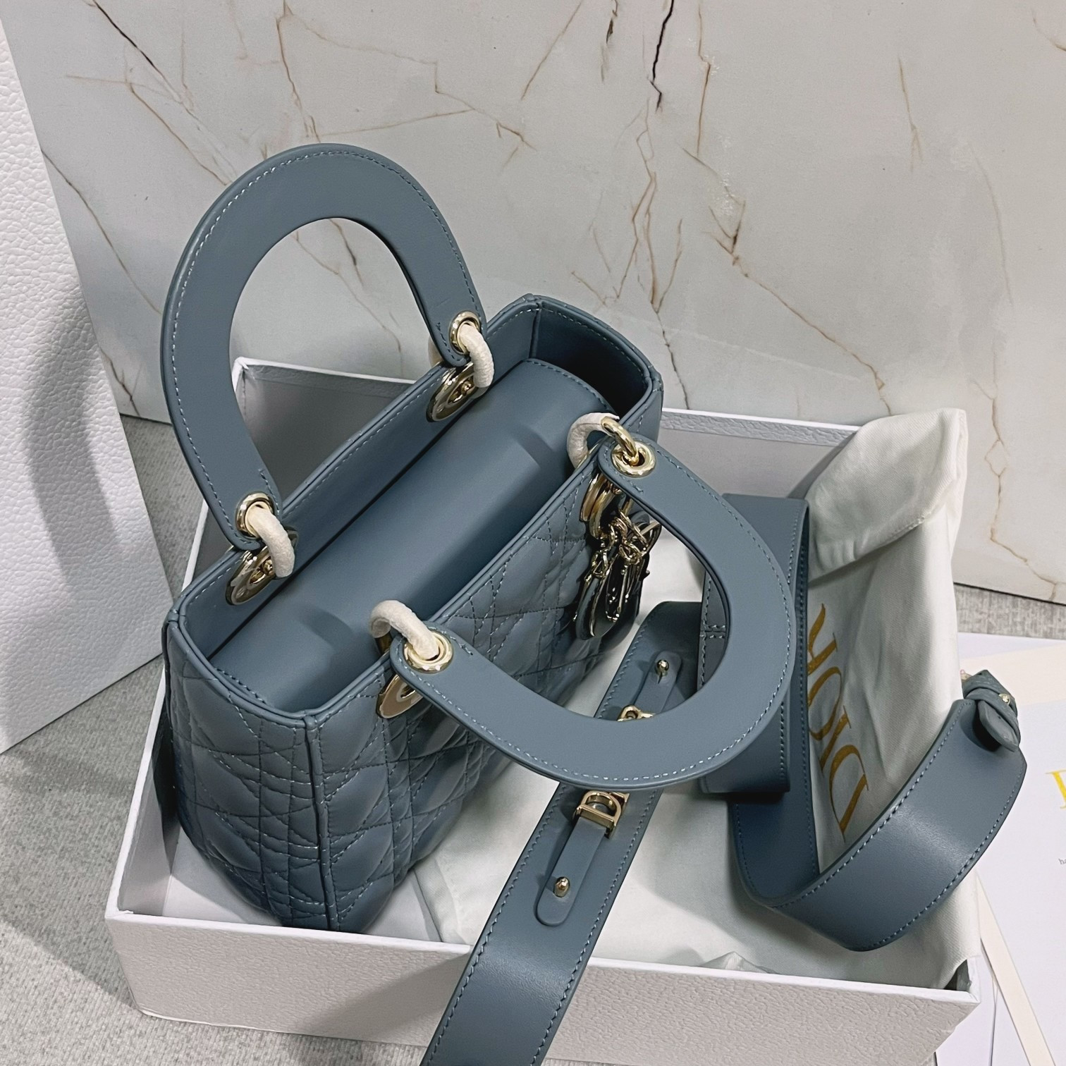 Small Lady Dior My ABCDior Bag  Cloud Blue 8 x 6.5 x 3 inches