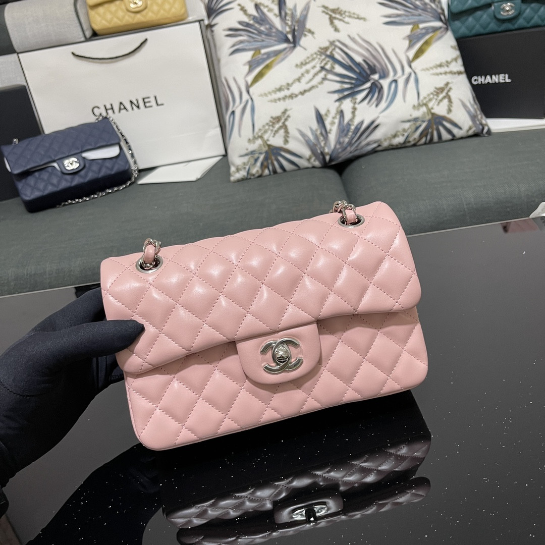 CHANEL SMALL CLASSIC HANDBAG Lambskin Pink 5.7 × 9 × 2.3 in
