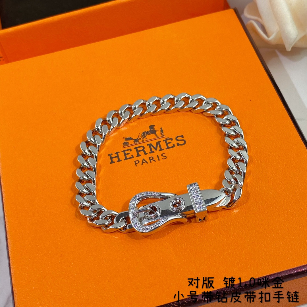 Hermès Small Diamond-Encrusted Belt Bracelet
