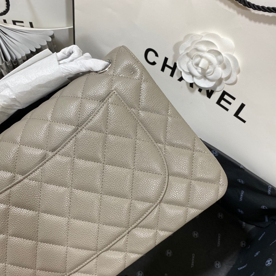 Chanel Classic Flap Jumbo 30cm CF Grey Silver  7.6 × 11.7 × 3.9 in