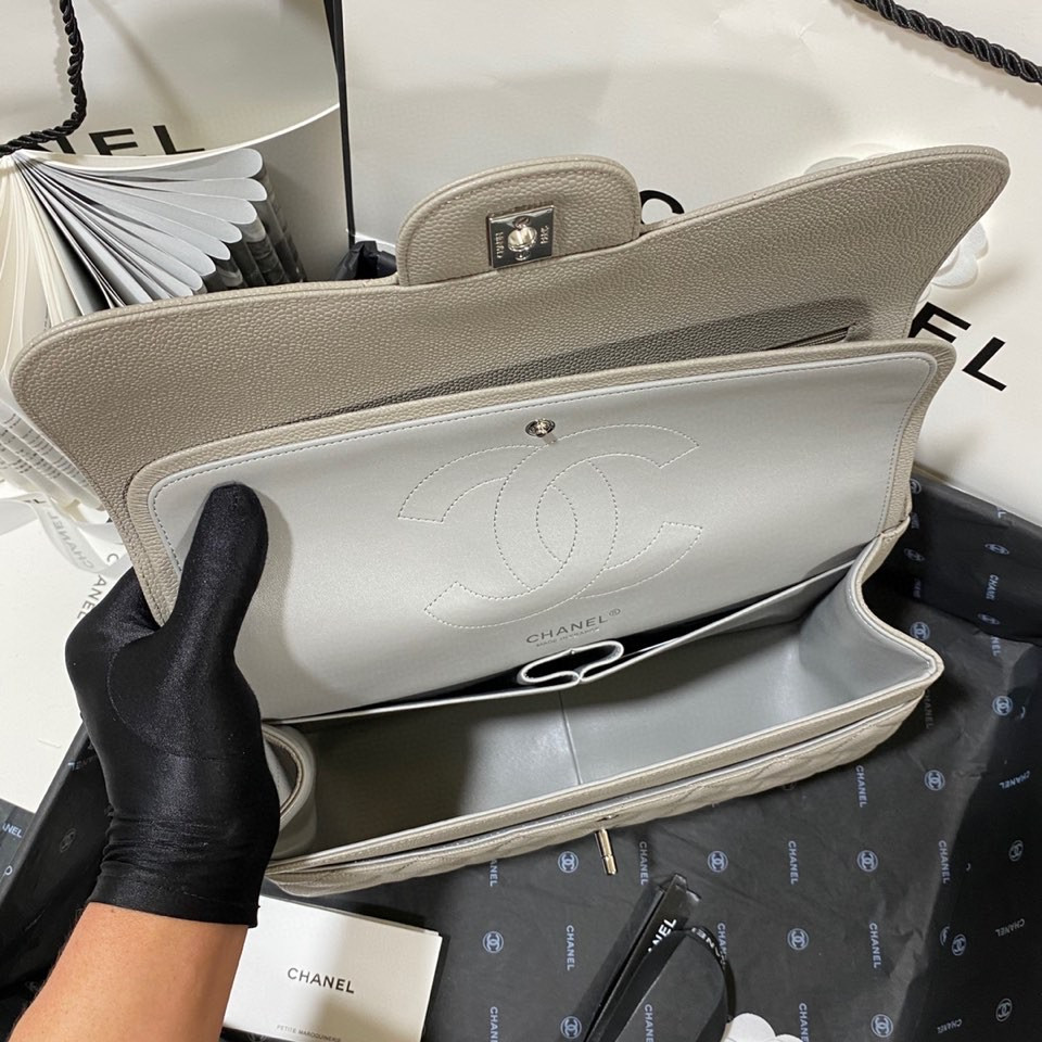 Chanel Classic Flap Jumbo 30cm CF Grey Silver  7.6 × 11.7 × 3.9 in