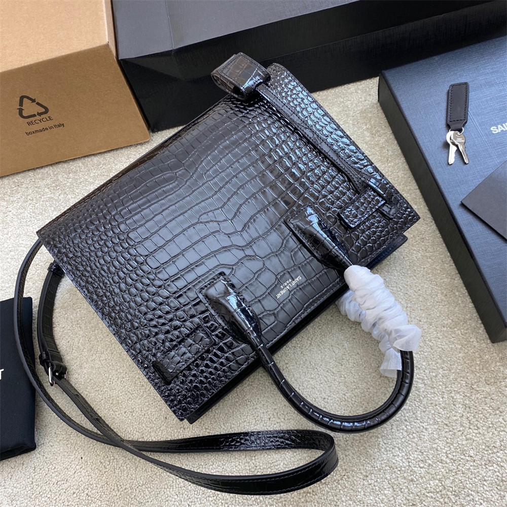 YSL SAC DE JOUR BABY IN CROCODILE EMBOSSED LEATHER BLACK