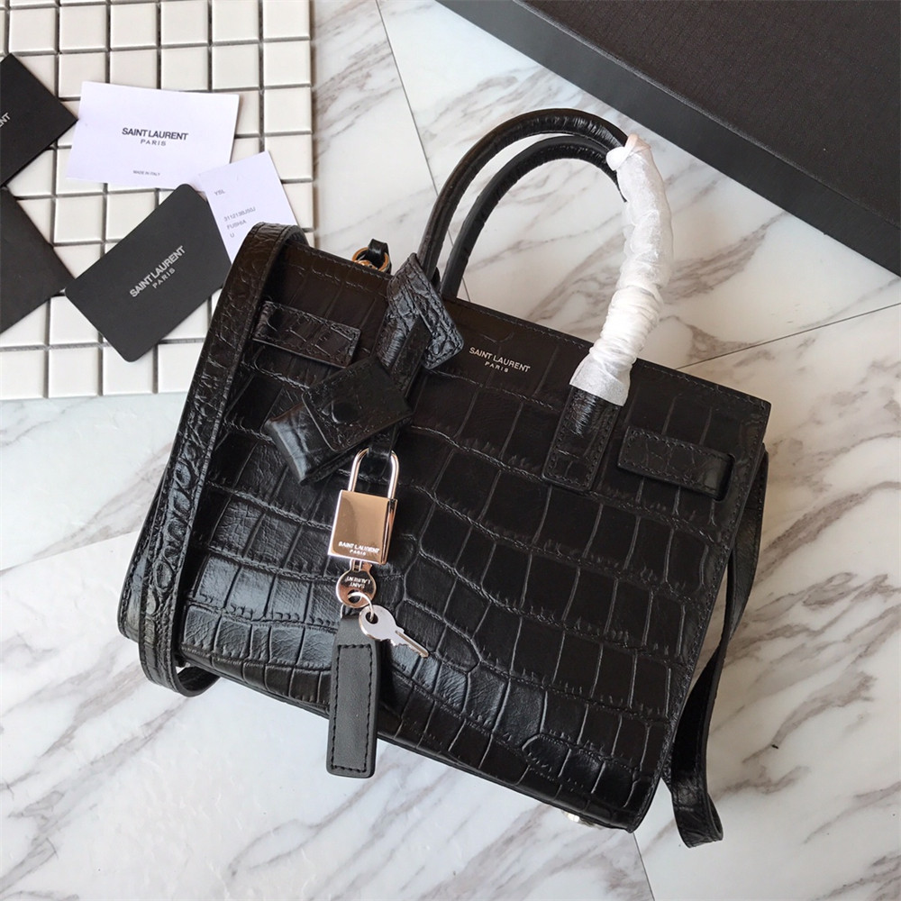 YSL SAC DE JOUR NANO IN MATTE CROCODILE EMBOSSED LEATHER BLACK