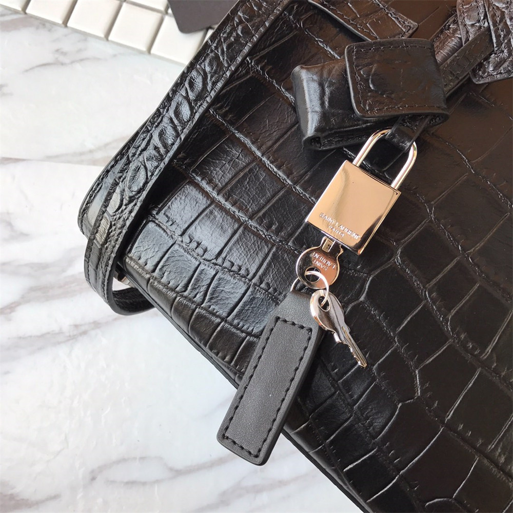 YSL SAC DE JOUR NANO IN MATTE CROCODILE EMBOSSED LEATHER BLACK