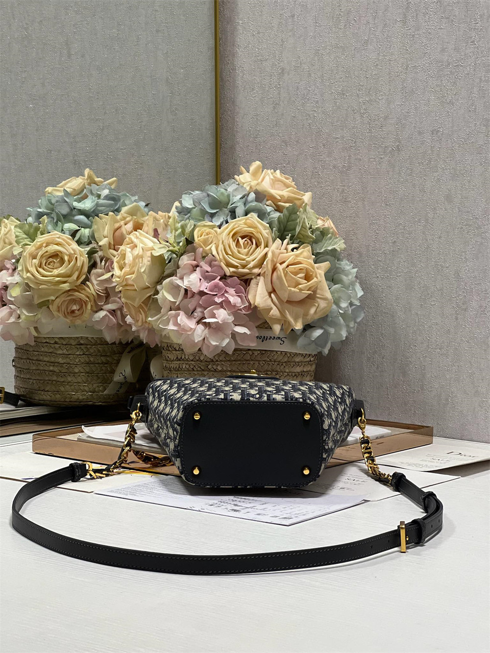 Dior 30 Montaigne Large Chain Bucket Bag Oblique Jacquard and Calfskin