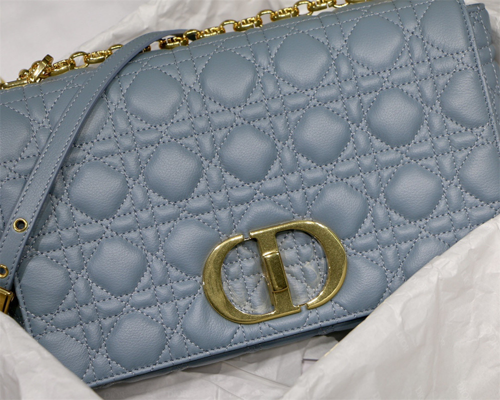 LARGE DIOR CARO BAG Light Blue Supple Cannage Calfskin 29 x 18 x 10 cm