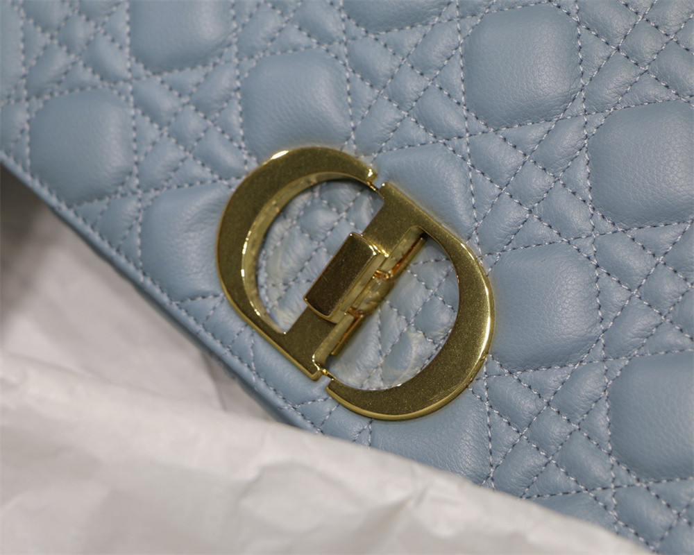 LARGE DIOR CARO BAG Light Blue Supple Cannage Calfskin 29 x 18 x 10 cm