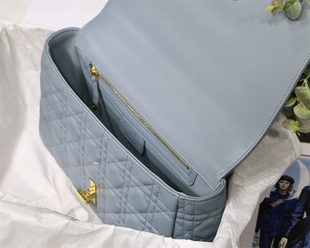 LARGE DIOR CARO BAG Light Blue Supple Cannage Calfskin 29 x 18 x 10 cm
