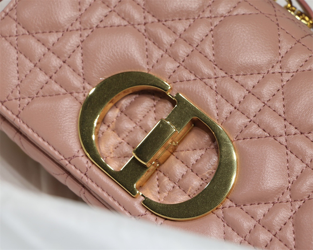 SMALL DIOR CARO BAG PINK Supple Cannage Calfskin With Silver Hardware 20 x 12 x 7 cm