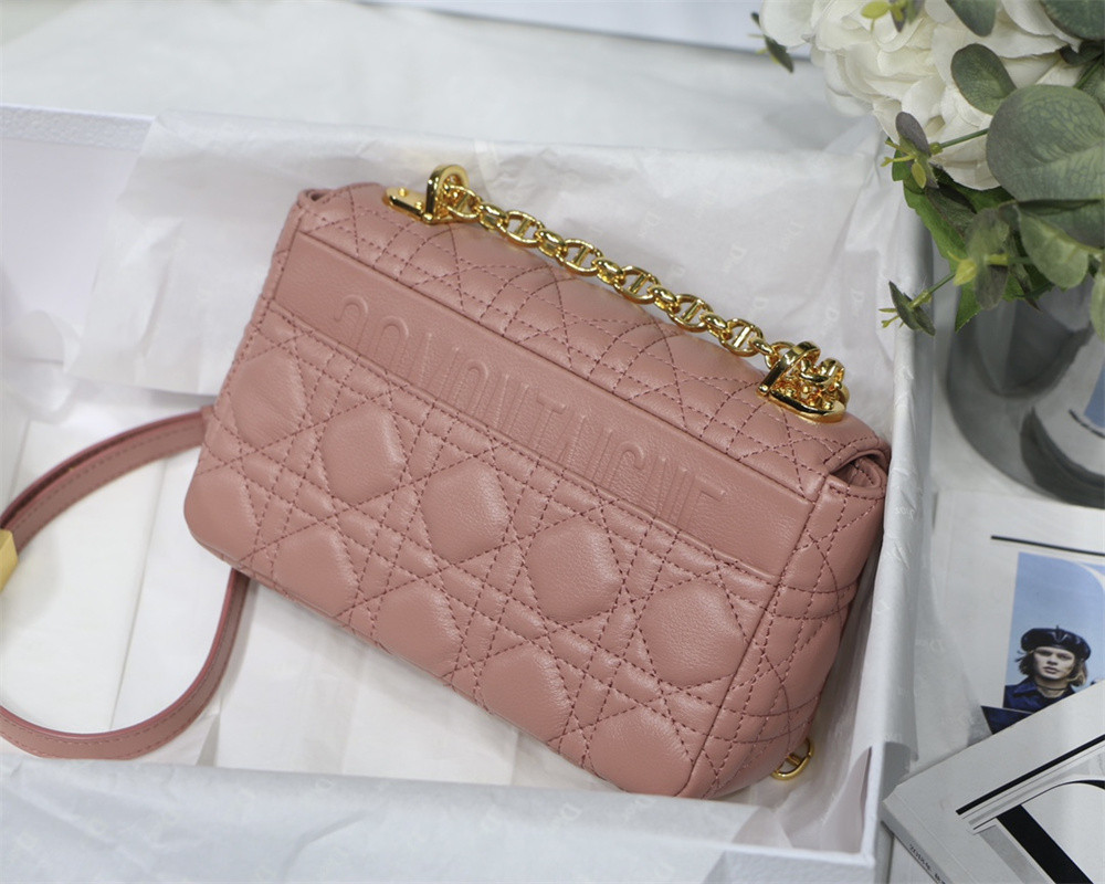 SMALL DIOR CARO BAG PINK Supple Cannage Calfskin With Silver Hardware 20 x 12 x 7 cm