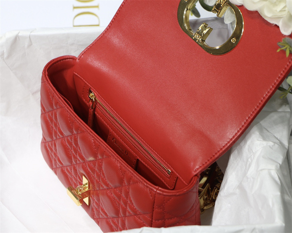 SMALL DIOR CARO BAG Red Supple Cannage Calfskin 20 x 12 x 7 cm
