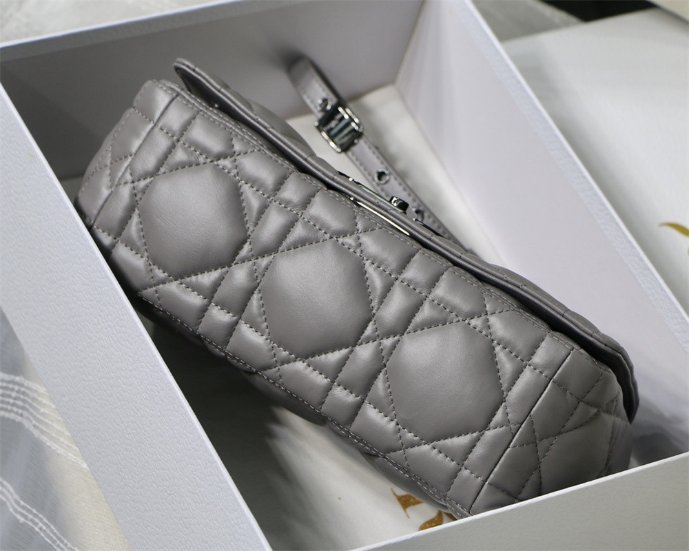 MEDIUM DIOR CARO BAG Grey Supple Cannage Calfskin With Silver Hardware 25.5 x 15.5 x 8 cm