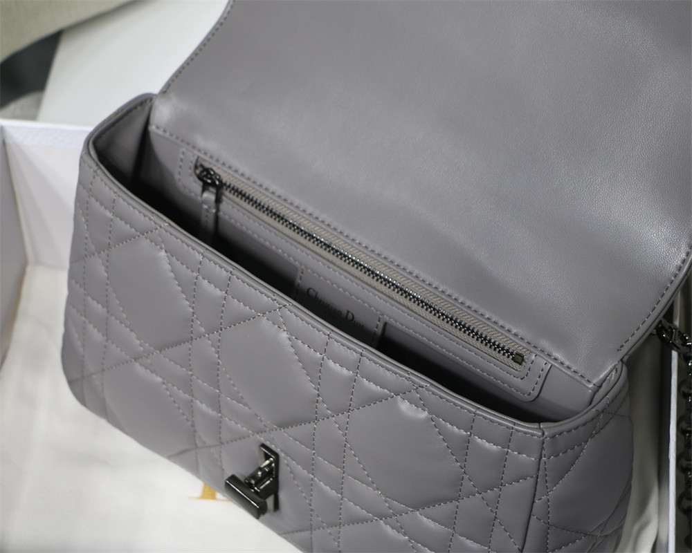 MEDIUM DIOR CARO BAG Grey Supple Cannage Calfskin With Silver Hardware 25.5 x 15.5 x 8 cm