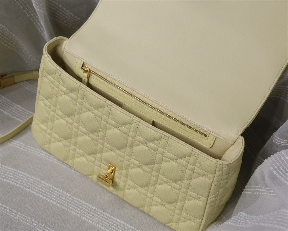 LARGE DIOR CARO BAG light yellow Supple Cannage Calfskin 29 x 18 x 10 cm