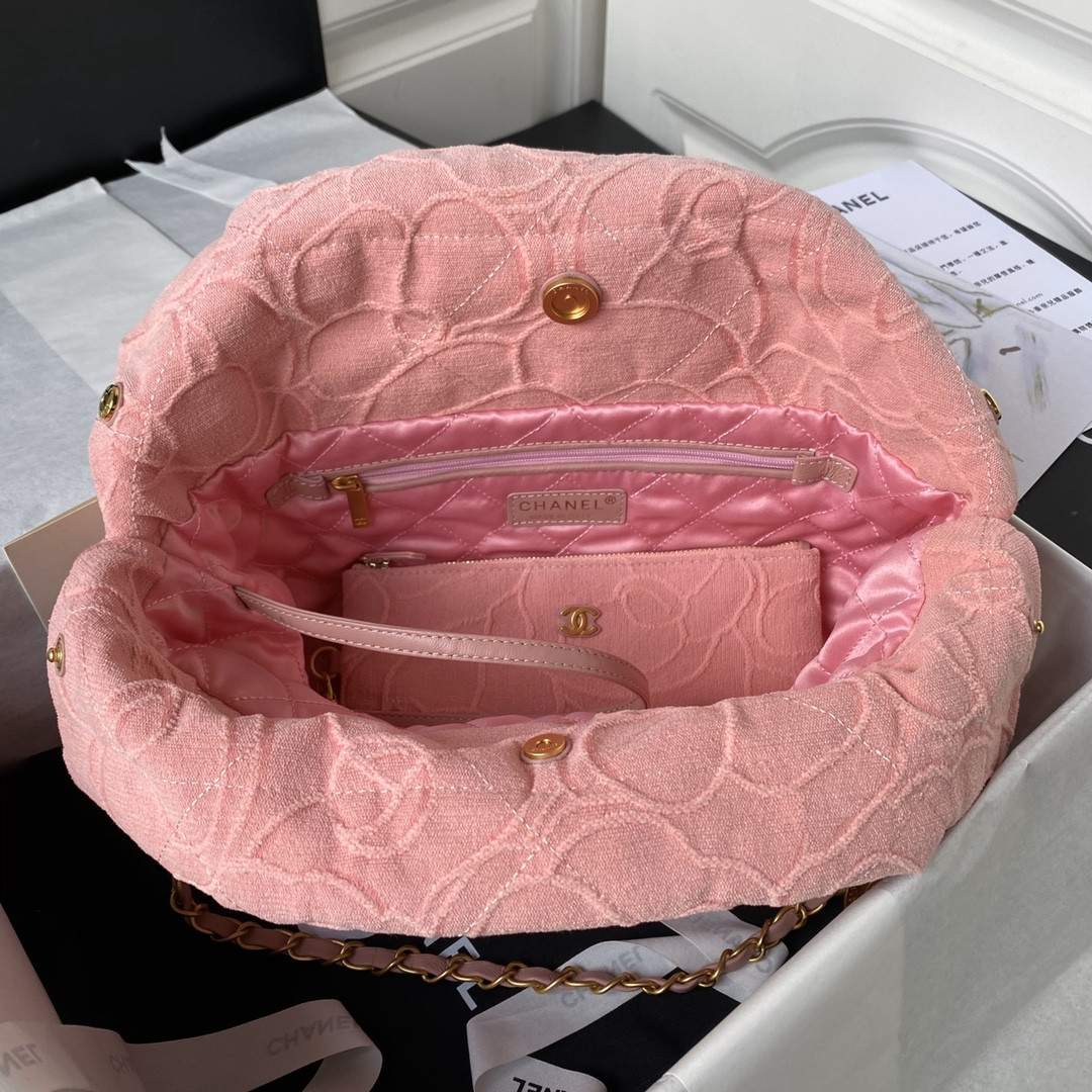 CHANEL 22 SMALL HANDBAG velvet PINK 13.7×14.4×2.7 in