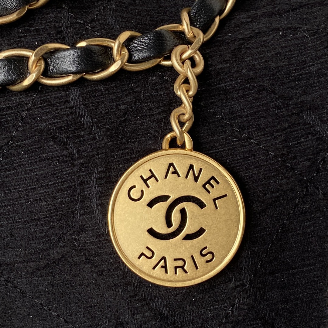 CHANEL 22 HANDBAG velvet black 15.2×16.4×3.1 in