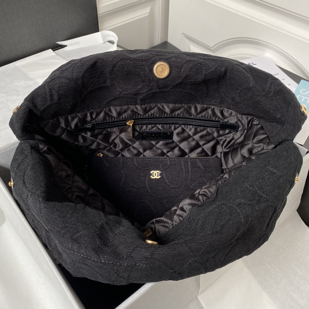 CHANEL 22 HANDBAG velvet black 15.2×16.4×3.1 in