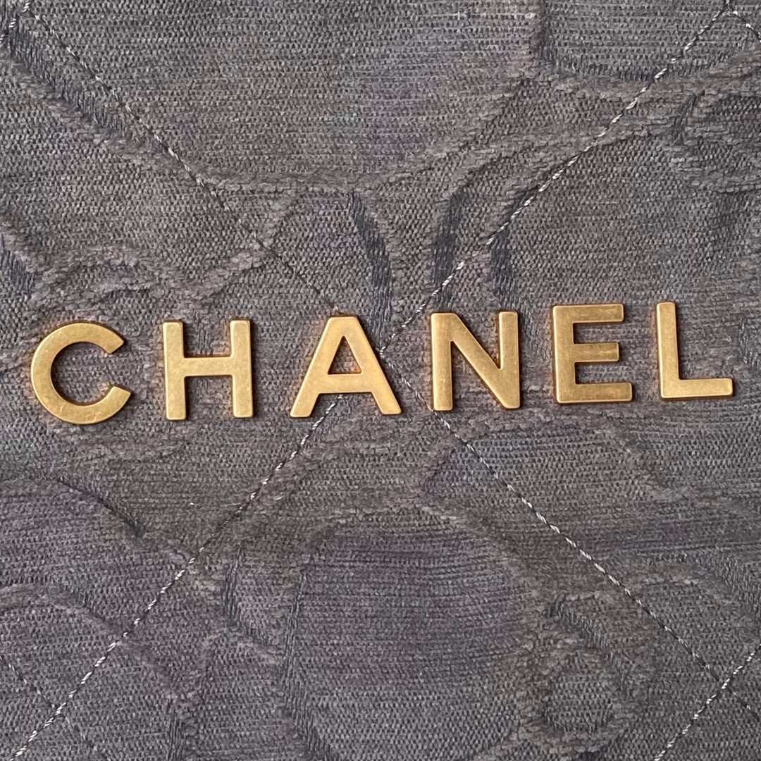 CHANEL 22 HANDBAG velvet GREY 15.2×16.4×3.1 in
