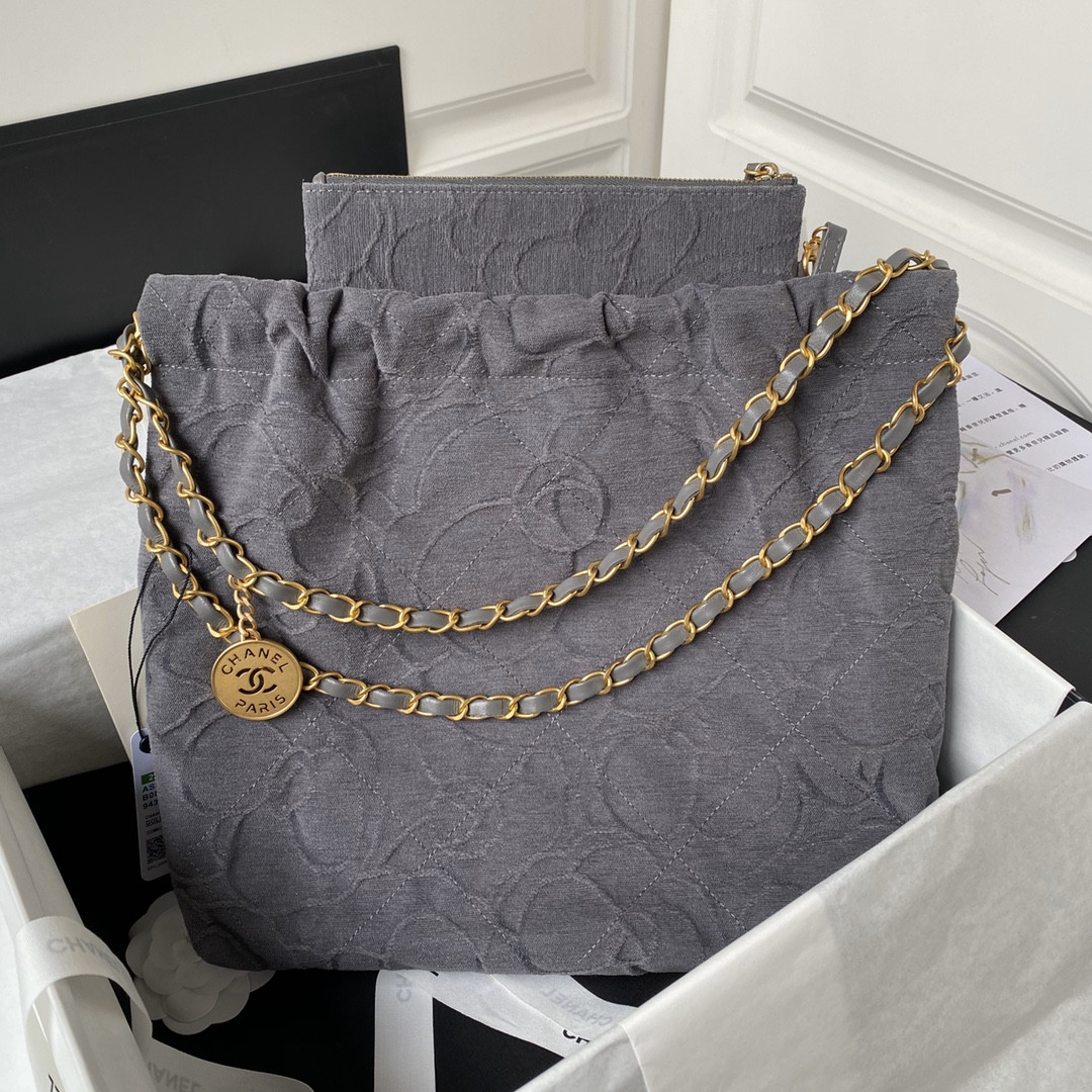 CHANEL 22 SMALL HANDBAG velvet GREY 13.7×14.4×2.7 in