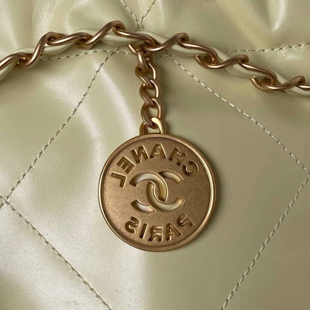 CHANEL 22 HANDBAG Shiny Calfskin YELLOW 30×45×8cm