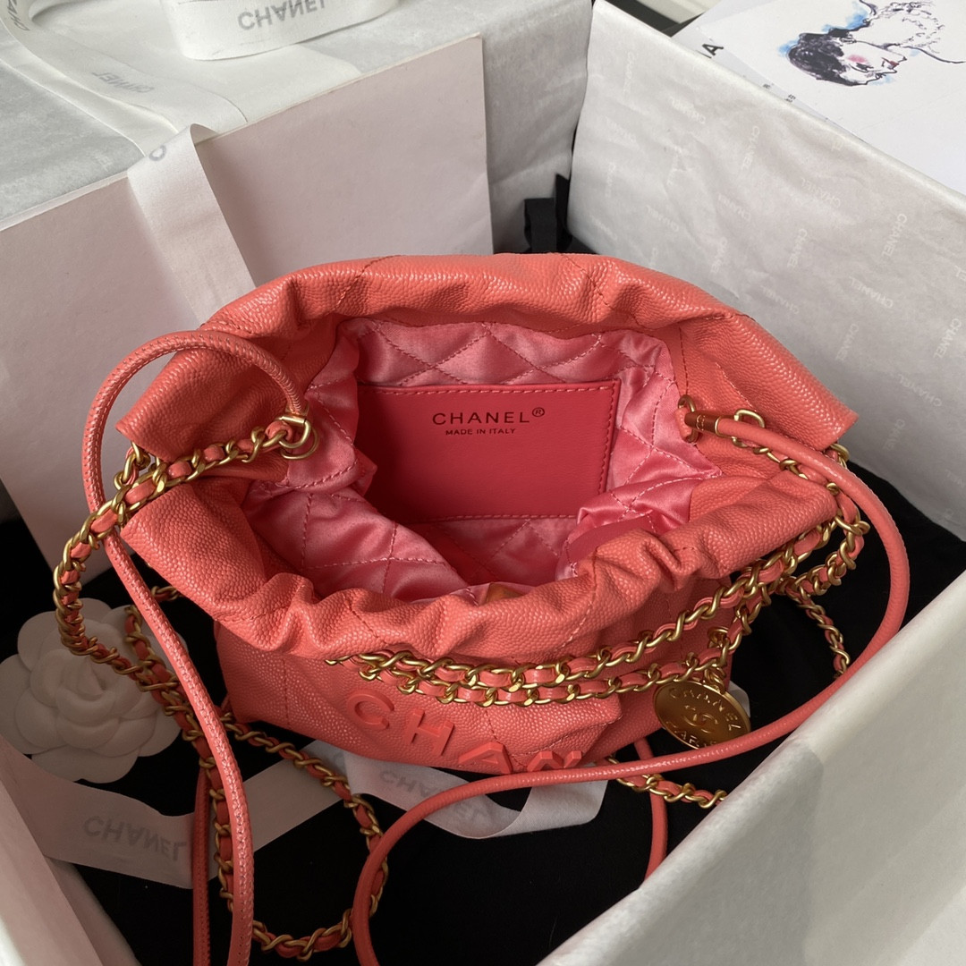 CHANEL 22 MINI HANDBAG GRAINED LEATHER RED 7.8 × 7.4 × 2.3 in