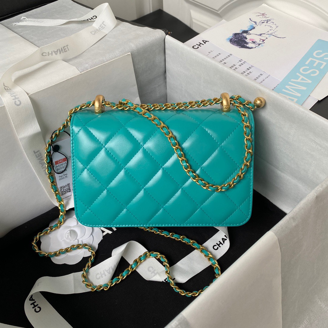 CHANEL MINI FLAP BAG BLUE 12×19×8cm