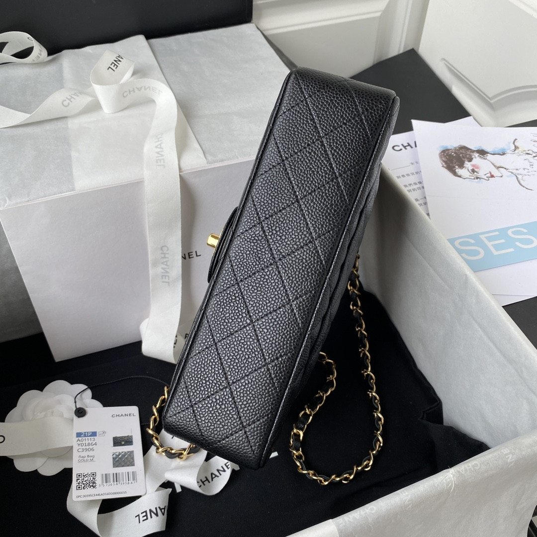 CHANEL SMALL CLASSIC HANDBAG Grained Calfskin & Gold-Tone Metal Black 5.7 × 9 × 2.3 in