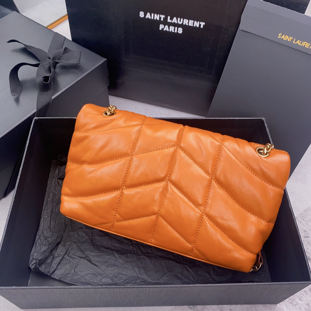 YSL PUFFER IN LEATHER ORANGE 23 X 15.5 X 5.8 CM
