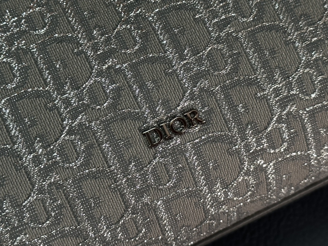 Dior Lingot Toiletry Bag gray white Oblique Mirage Technical Fabric 8.5 x 5 x 4 inches