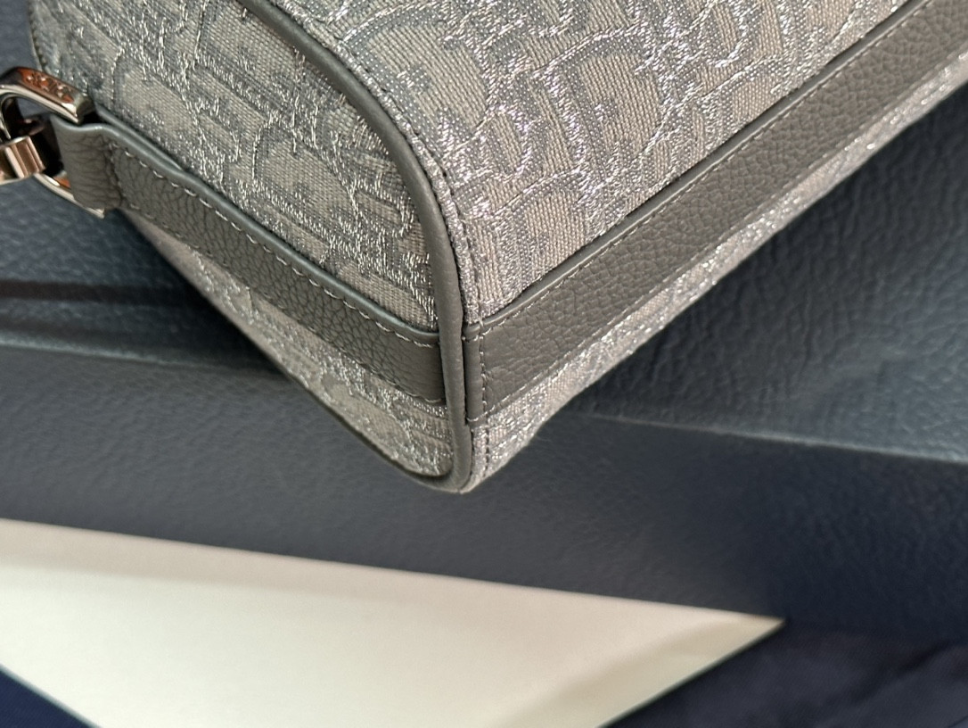 Dior Lingot Toiletry Bag gray white Oblique Mirage Technical Fabric 8.5 x 5 x 4 inches