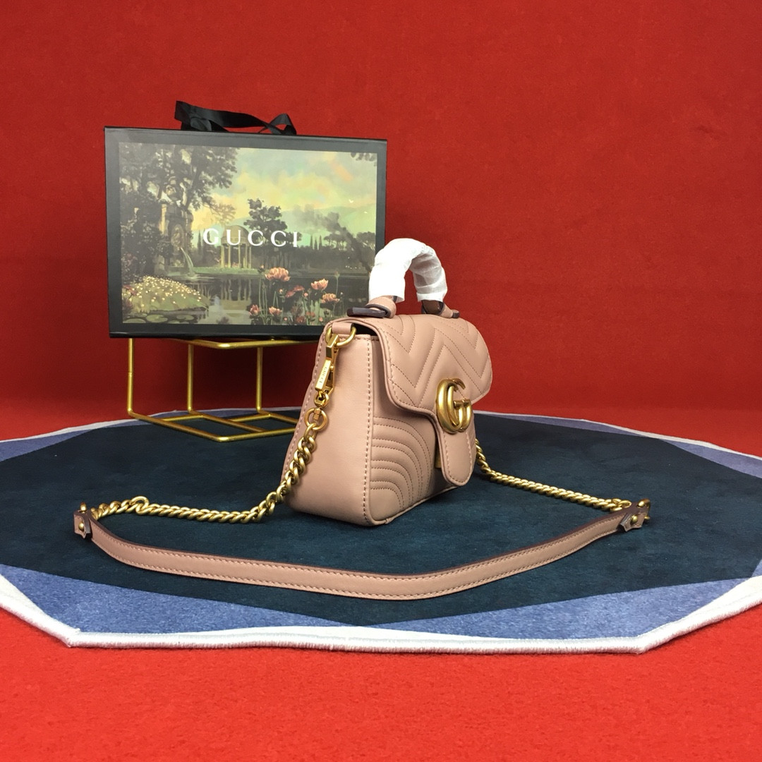 GUCCI GG MARMONT MATELASSÉ MINI BAG PINK 8.5"W x 5"H x 2.5"D