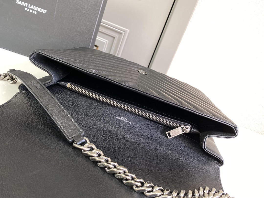 YSL COLLEGE LARGE IN QUILTED LEATHER BLACK SILVER 32X21X8 CM