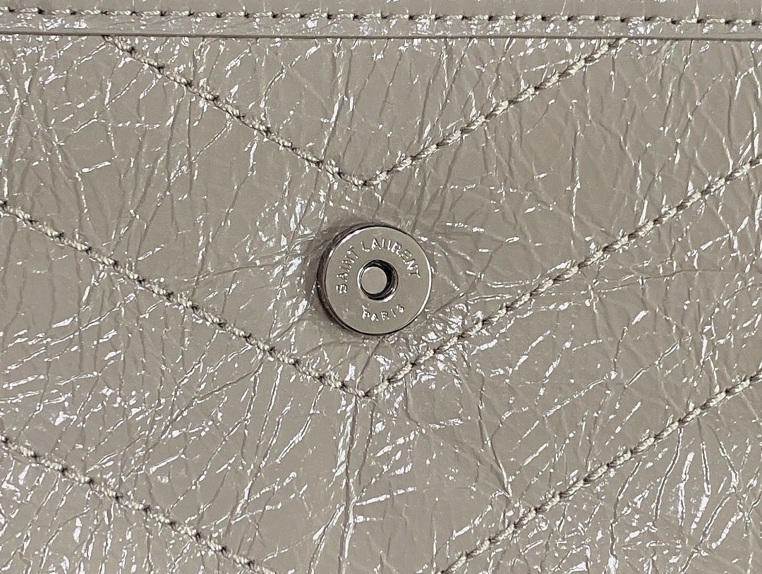 YSL NIKI BABY IN VINTAGE LEATHER LIGHT GRAY 8.2 X 6 X 2.9 INCHES