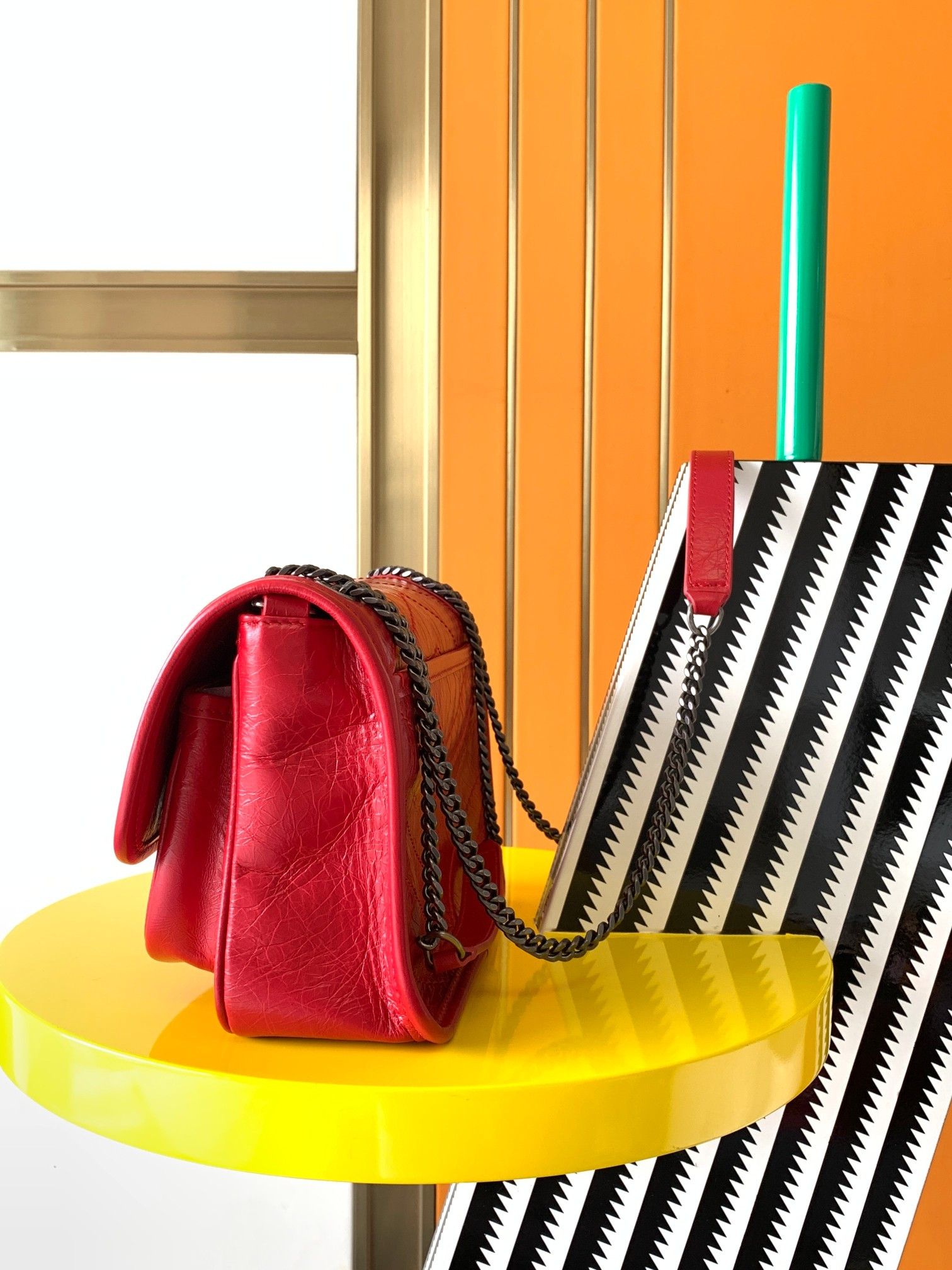 YSL NIKI BABY IN VINTAGE LEATHER RED 8.2 X 6 X 2.9 INCHES