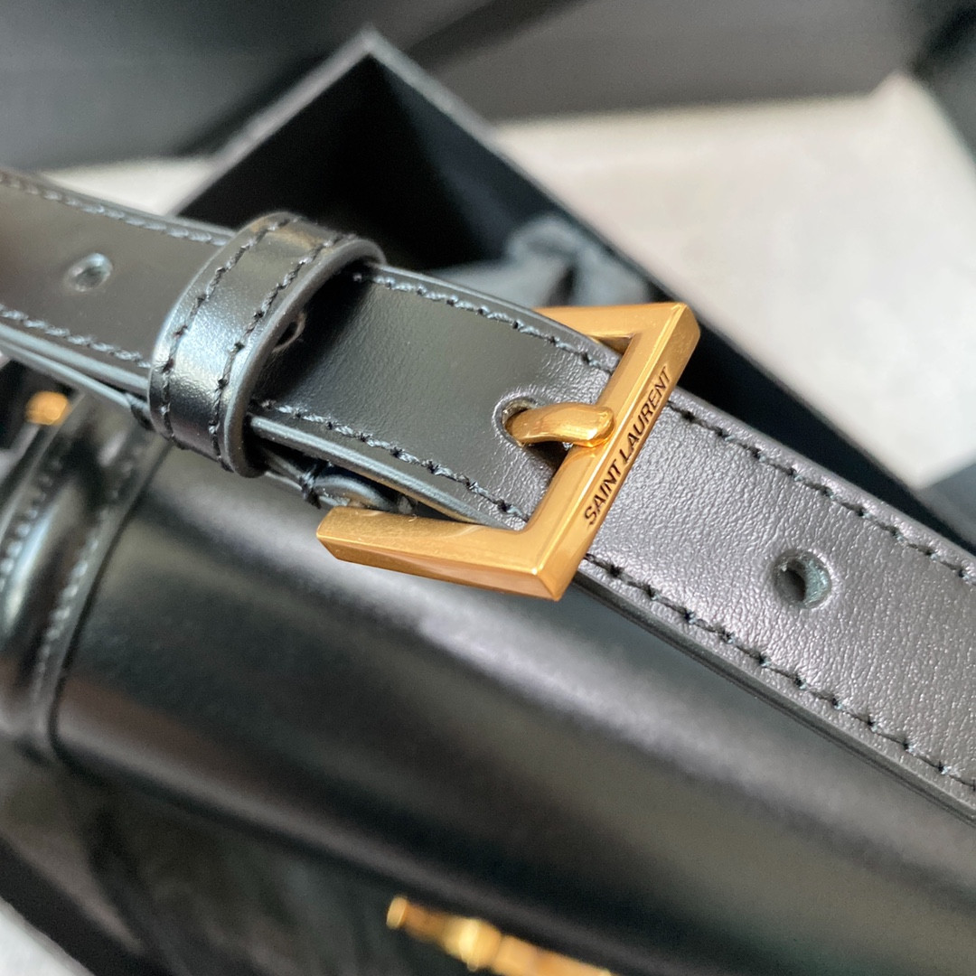 YSL SOLFERINO SMALL SATCHEL IN BOX SAINT LAURENT BLACK 7.4 X 5.1 X 1.9 INCHES