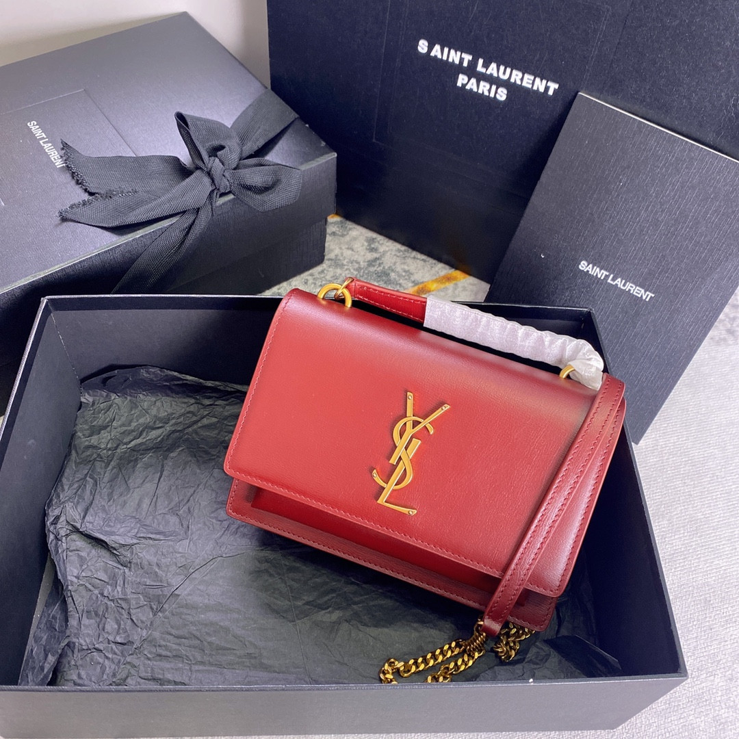 YSL SUNSET CHAIN WALLET IN SMOOTH LEATHER 7.4 X 5.5 X 2.1 INCHES