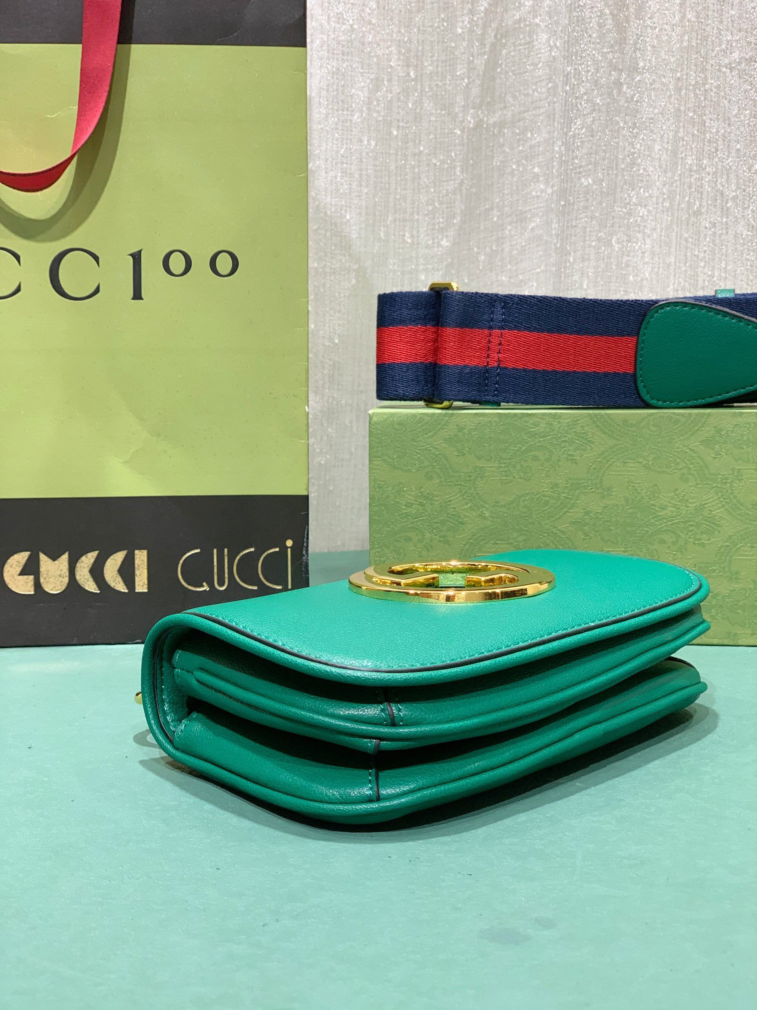 GUCCI BLONDIE MINI BAG GREEN 8.7"W x 5.1"H x 2.2"D