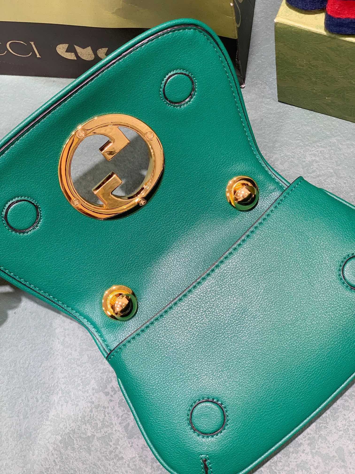 GUCCI BLONDIE MINI BAG GREEN 8.7"W x 5.1"H x 2.2"D
