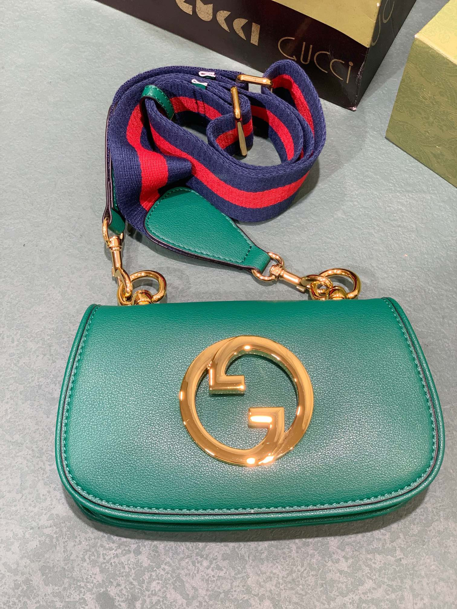 GUCCI BLONDIE MINI BAG GREEN 8.7"W x 5.1"H x 2.2"D