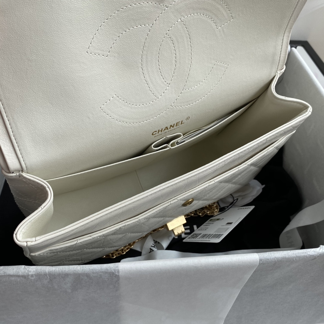 CHANEL LARGE 2.55 HANDBAG White& Gold-Tone Metal 7.6 × 10.9 × 2.9 in