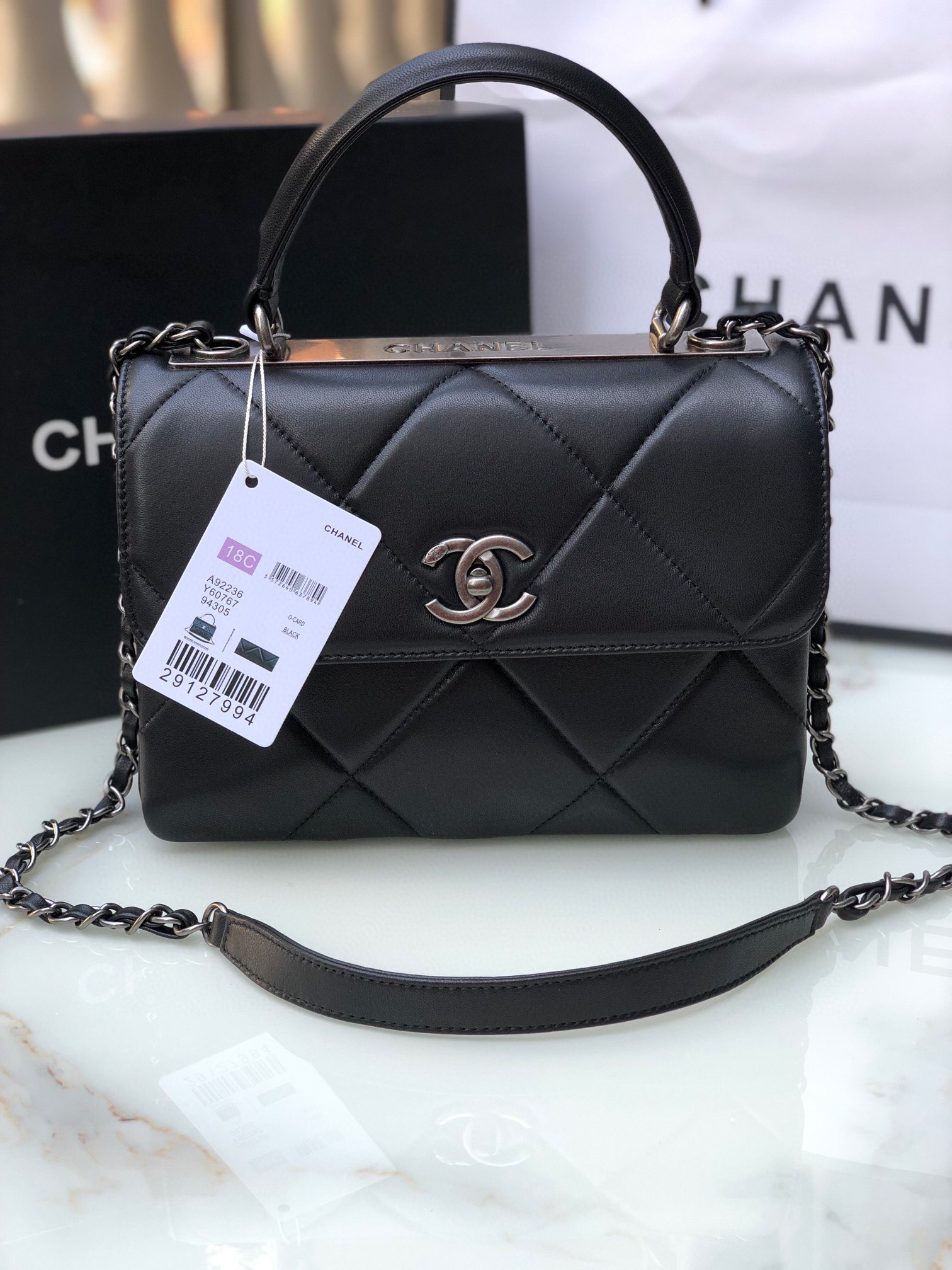 CHANEL FLAP BAG WITH TOP HANDLE 6.6 × 9.8 × 4.7 in