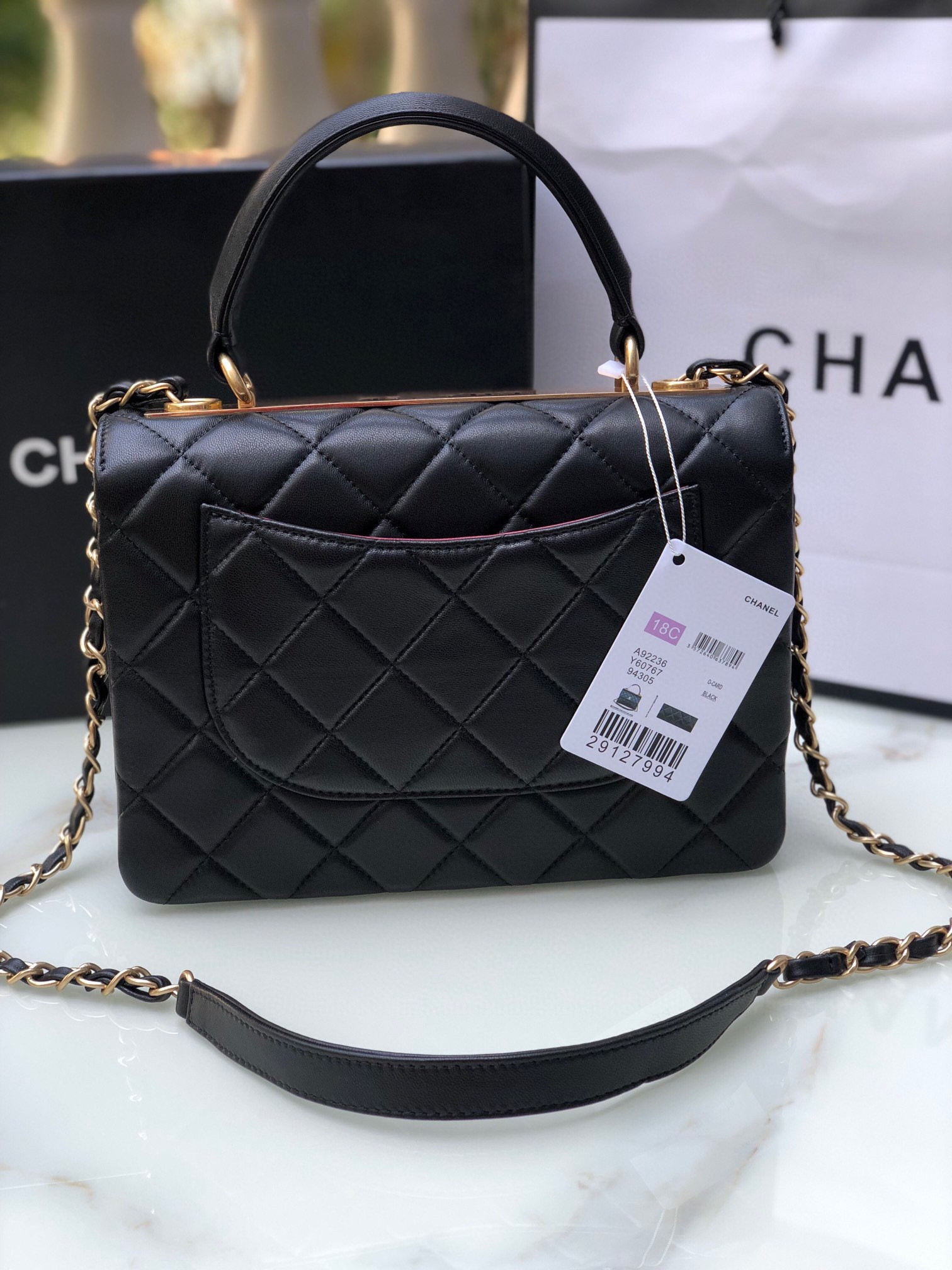 CHANEL FLAP BAG WITH TOP HANDLE 6.6 × 9.8 × 4.7 in